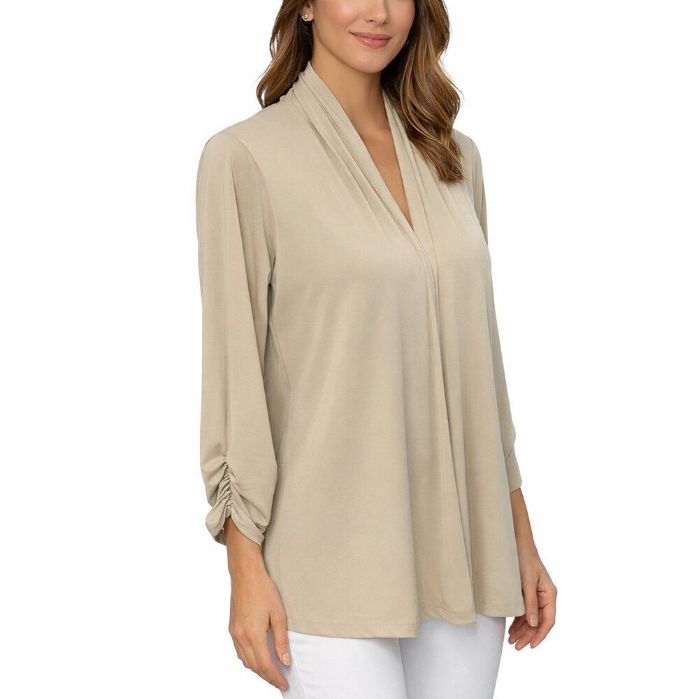 Susan Graver Liquid Knit Sand Beige Cardigan Size Medium LIKE NEW